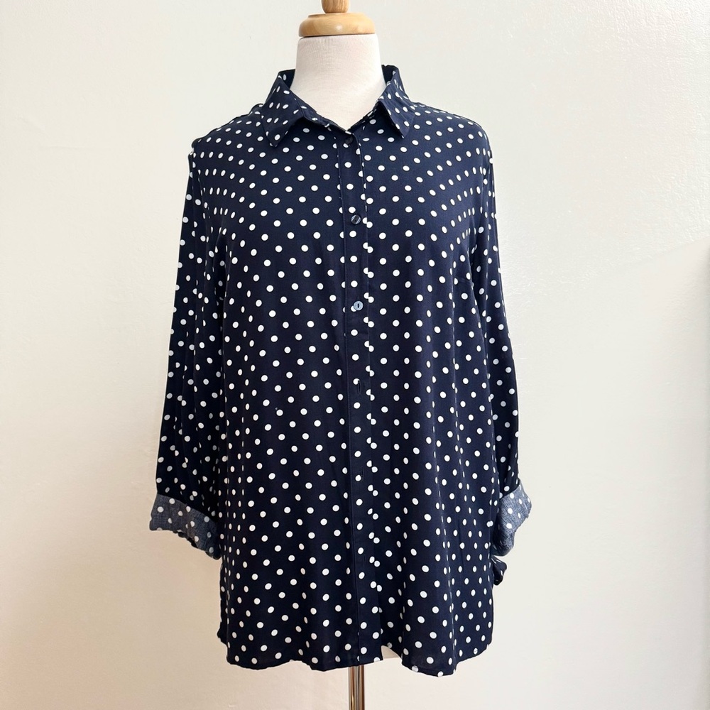 H&M Navy and White Polka Dot Button Down